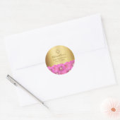 Elegant Pink Rose Floral Gold Bat Mitzvah ラウンドシール (封筒)