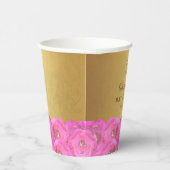Elegant Pink Rose Floral Gold Bat Mitzvah 紙コップ (右)