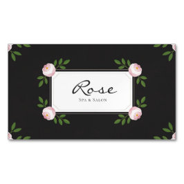 Elegant Pink Rose Floral on Black マグネット名刺