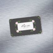 Elegant Pink Rose Floral on Black マグネット名刺 (インサイチュ)