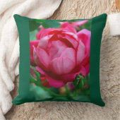 Elegant Pink Rose Floral Throw Pillow with Dark Gr クッション (ブランケット)