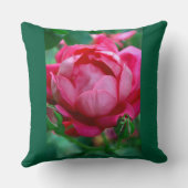 Elegant Pink Rose Floral Throw Pillow with Dark Gr クッション (裏面)