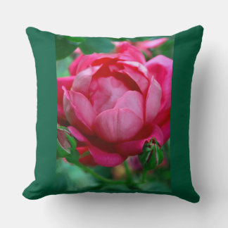 Elegant Pink Rose Floral Throw Pillow with Dark Gr クッション