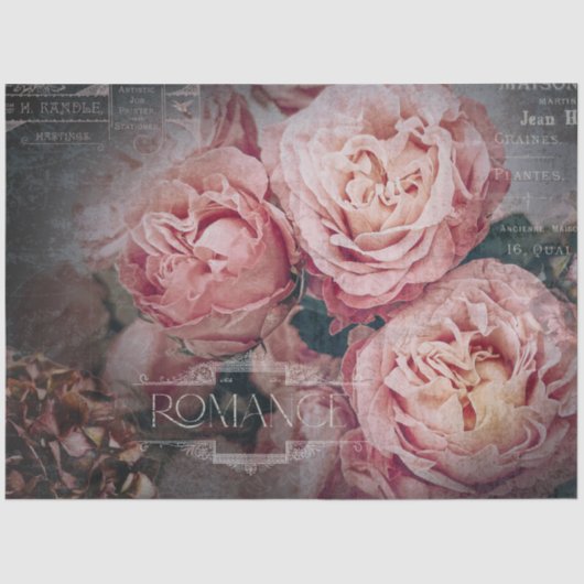Elegant Pink Rose Flowers Moody Ephemera Decoupage 薄葉紙 (正面)