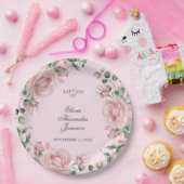 Elegant Pink Rose Girl's Baptism ペーパープレート (パーティー)