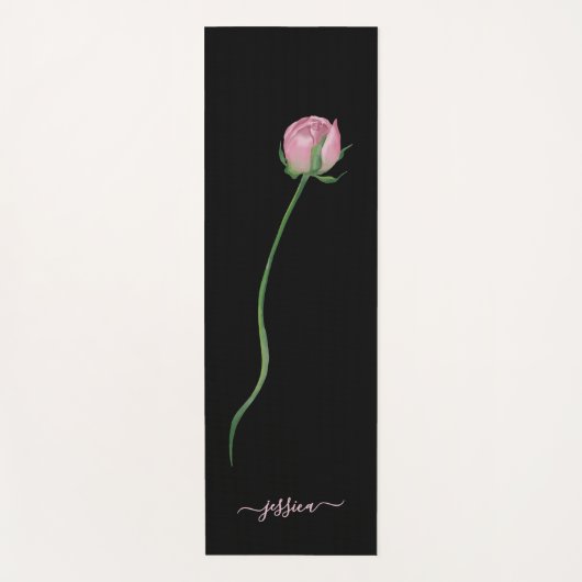 Elegant Pink Rose on Black ヨガマット (正面)