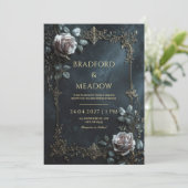 Elegant Pink Rose Silver Leaf Frame Wedding 招待状 (スタンド正面)