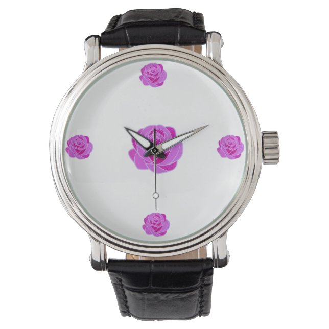 Elegant Pink Rose Stained Glass Wristwatch - 腕時計 (正面)