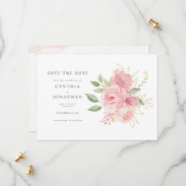 Elegant Pink Rose Watercolor Golden Floral Wedding セーブザデート