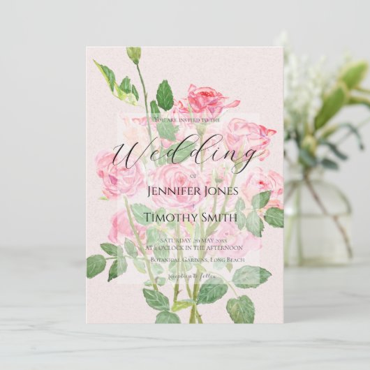 elegant pink rose wedding 招待状 (スタンド正面)