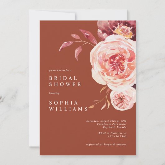 Elegant Pink Roses Bridal Shower Invitation 招待状 (正面)