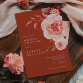 Elegant Pink Roses Bridal Shower Invitation 招待状