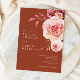 Elegant Pink Roses Bridal Shower Invitation 招待状