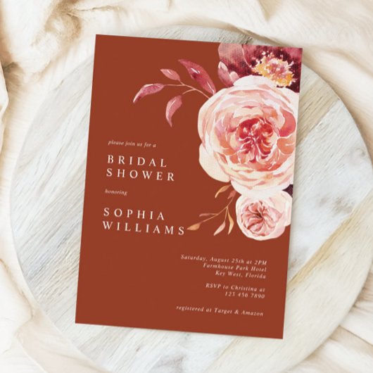 Elegant Pink Roses Bridal Shower Invitation 招待状