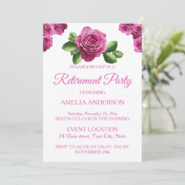 Elegant Pink Roses Floral retirement party  招待状