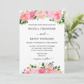 Elegant Pink Roses Floral Wedding 招待状 (スタンド正面)