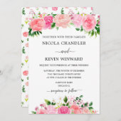 Elegant Pink Roses Floral Wedding 招待状 (正面/裏面)