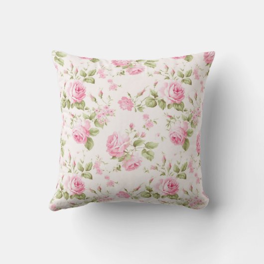 Elegant Pink Roses Flowers Pattern Monogram クッション (裏面)