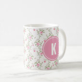 Elegant Pink Roses Flowers Pattern Monogram コーヒーマグカップ (正面右)