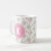 Elegant Pink Roses Flowers Pattern Monogram コーヒーマグカップ (正面左)