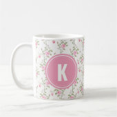 Elegant Pink Roses Flowers Pattern Monogram コーヒーマグカップ (左)