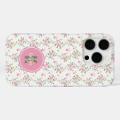 Elegant Pink Roses Flowers Pattern Monogram Case-Mate iPhoneケース (裏面 (横))