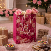 Elegant Pink Roses Gift Bag ミディアムペーパーバッグ