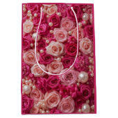 Elegant Pink Roses Gift Bag ミディアムペーパーバッグ (正面)