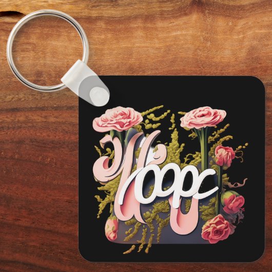 Elegant Pink Roses Hope Typography キーホルダー (正面)