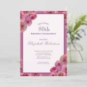 Elegant Pink Roses Women's 80th Birthday  招待状 (スタンド正面)