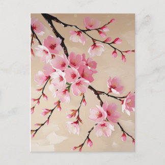 Elegant Pink Sakura Blossom Postcard - Japanese Ch ポストカード