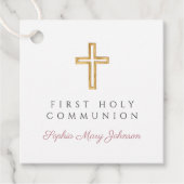 Elegant Pink Script Cross Girl First Communion フェイバータグ (正面)