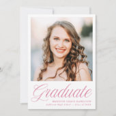 Elegant Pink Script Photo Graduation 案内状 (正面)