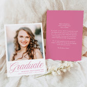 Elegant Pink Script Photo Graduation 案内状
