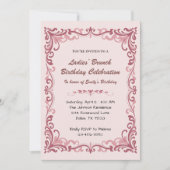 Elegant Pink Scroll Ladies’ Tea Birthday Party 招待状 (正面)