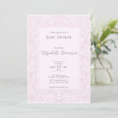 Elegant Pink Scrollwork Baby Shower  招待状 (スタンド正面)