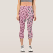 Elegant Pink Silver Glitter Leopard on Rose Gold カプリレギンス (正面)