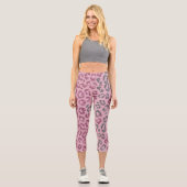 Elegant Pink Silver Glitter Leopard on Rose Gold カプリレギンス (正面)