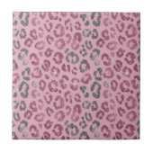 Elegant Pink Silver Glitter Leopard on Rose Gold タイル (正面)