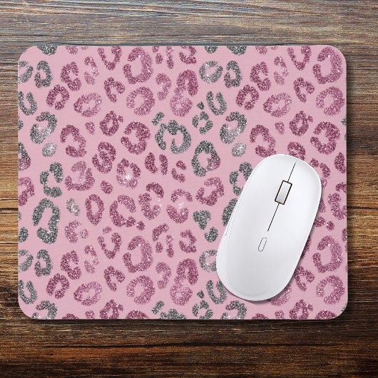 Elegant Pink Silver Glitter Leopard on Rose Gold マウスパッド