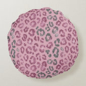 Elegant Pink Silver Glitter Leopard on Rose Gold ラウンドクッション (裏面)