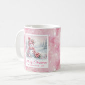 Elegant Pink Snowman Cozy Winter Forest Scene Xmas コーヒーマグカップ (正面左)