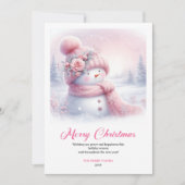 Elegant Pink Snowman Editable Kids Christmas Cards シーズンカード (正面)