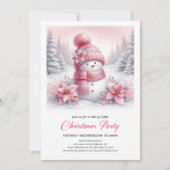 Elegant Pink Snowman Kids Christmas Invite Digital 招待状 (正面)