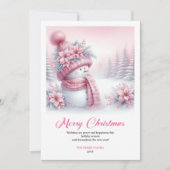 Elegant Pink Snowman Kids Editable Christmas Card シーズンカード (正面)