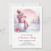 Elegant Pink Snowman Kids Editable Christmas Invit 招待状 (正面)