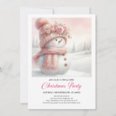 Elegant Pink Snowman Kids Editable Digital Xmas 招待状 (正面)