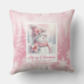 Elegant Pink Snowman Winter Scene Kids Christmas  クッション (裏面)
