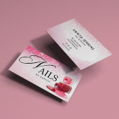 Elegant Pink Sparkly Nails Technician Monogram  名刺