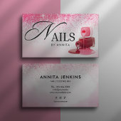 Elegant Pink Sparkly Nails Technician Monogram  名刺